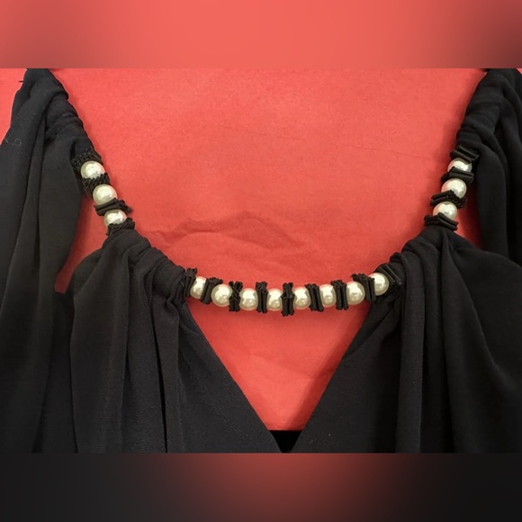 David Meister Long Evening Gown Womens Sz 10 Dark Navy Pearls Party Dress - Picture 6 of 11